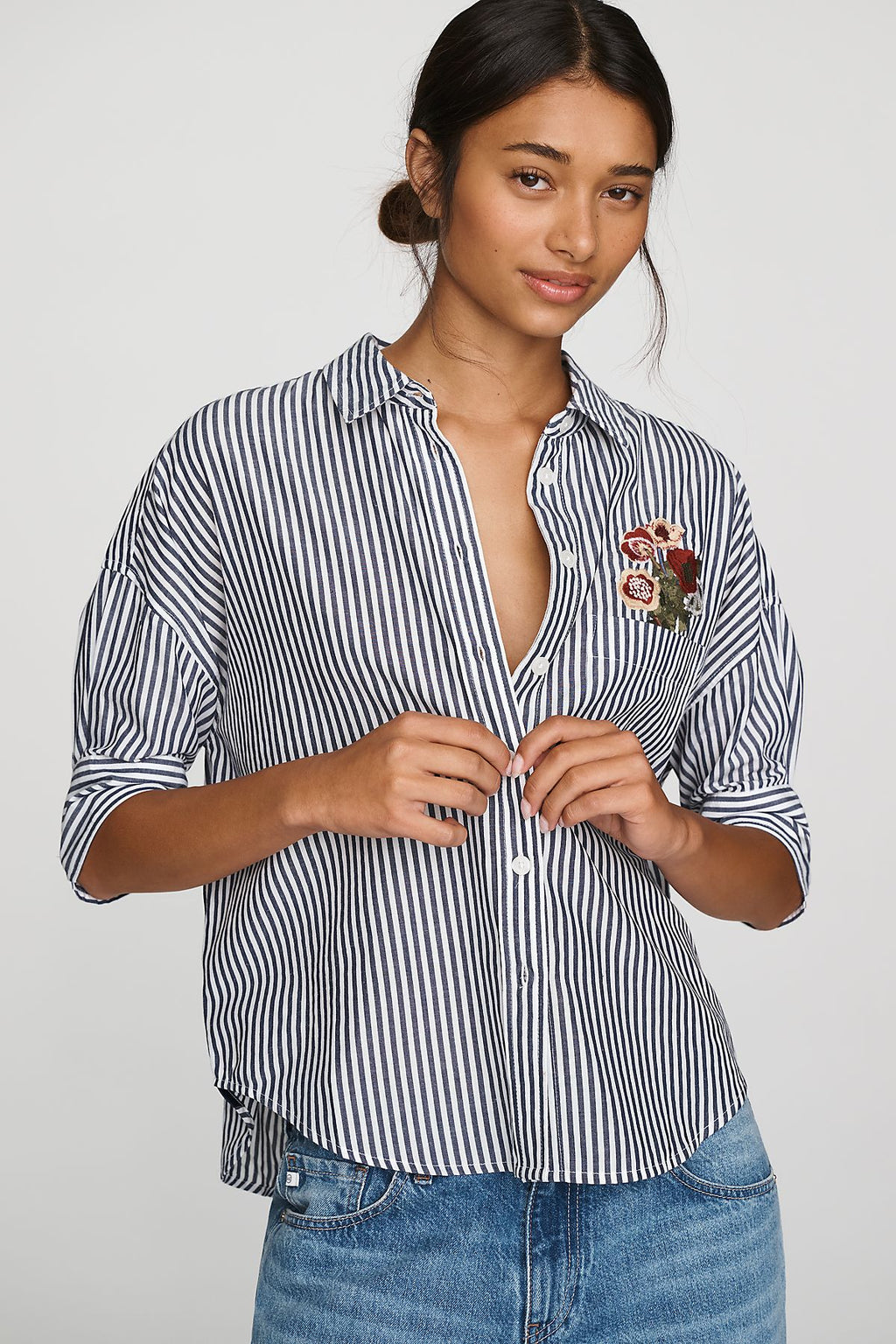 Maeve Mabel Boxy Oxford Embroidered Shirt
