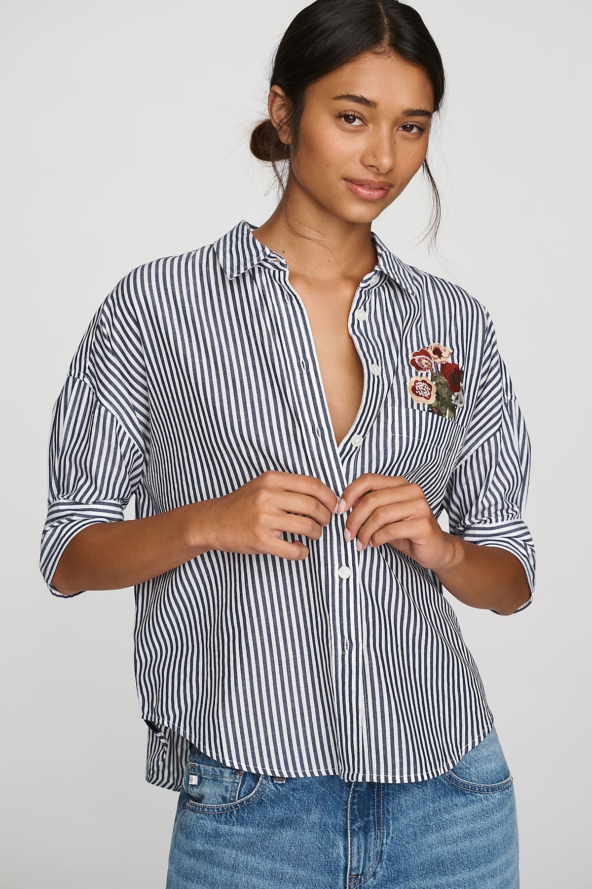 Maeve Mabel Boxy Oxford Embroidered Shirt