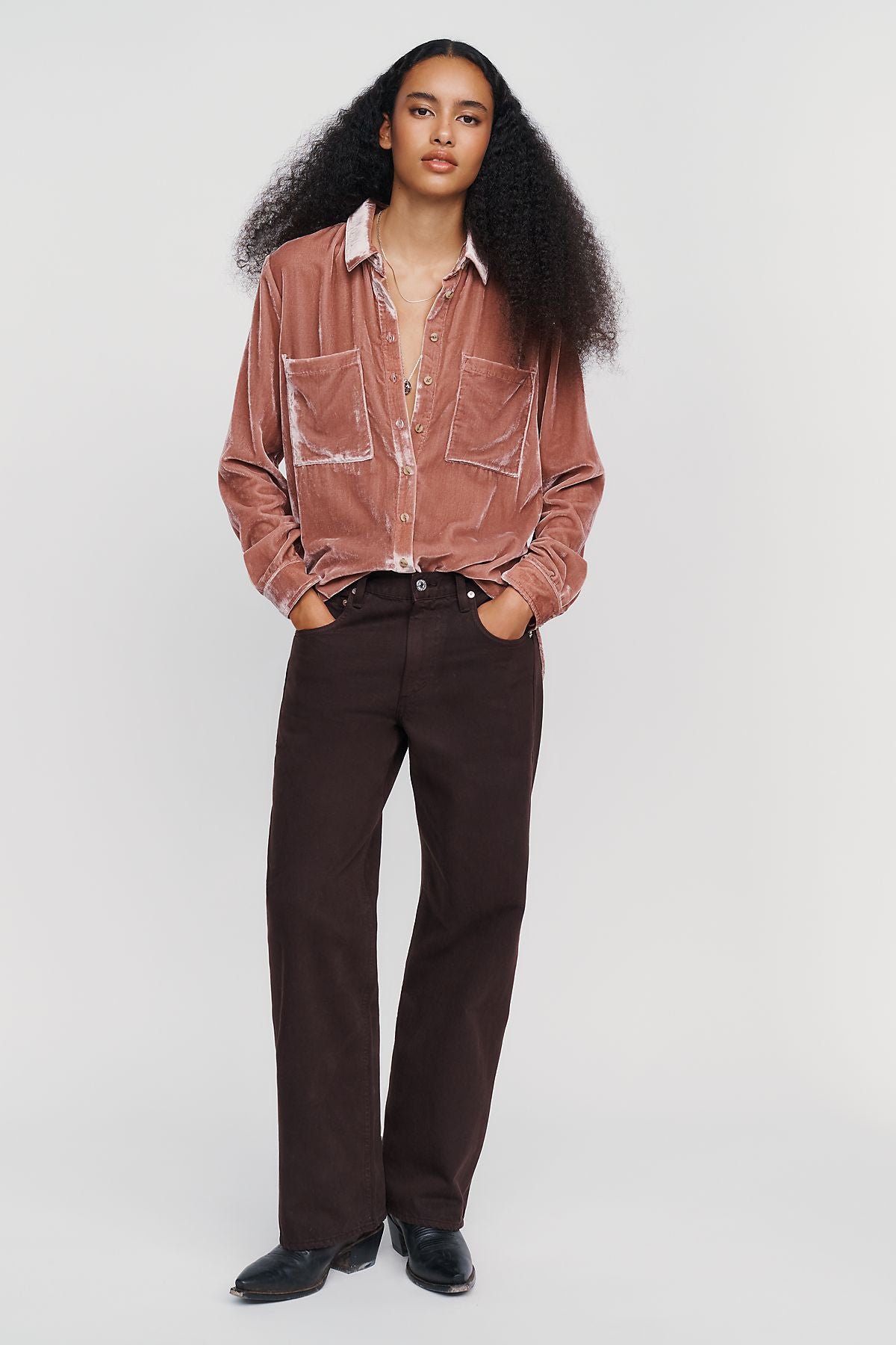 Pilcro Hadley Velvet Relaxed Buttondown Shirt