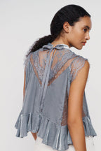 By Anthropologie Harmony Velvet Lace Peplum Blouse