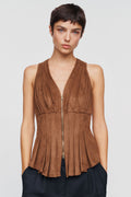 Maeve Viki Faux Suede Zip Front Waisted Top