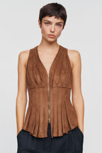 Maeve Viki Faux Suede Zip Front Waisted Top