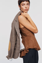 Maeve Viki Faux Suede Zip Front Waisted Top