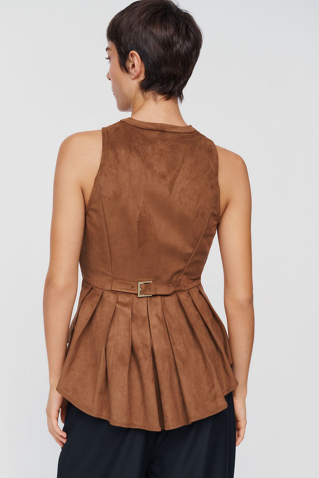 Maeve Viki Faux Suede Zip Front Waisted Top