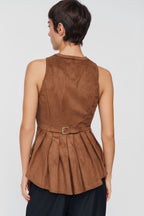 Maeve Viki Faux Suede Zip Front Waisted Top
