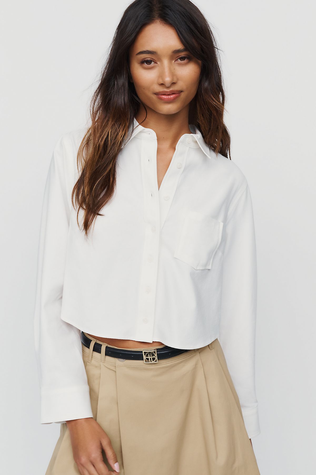Maeve Merritt Cotton Stretch Cropped Buttondown Shirt