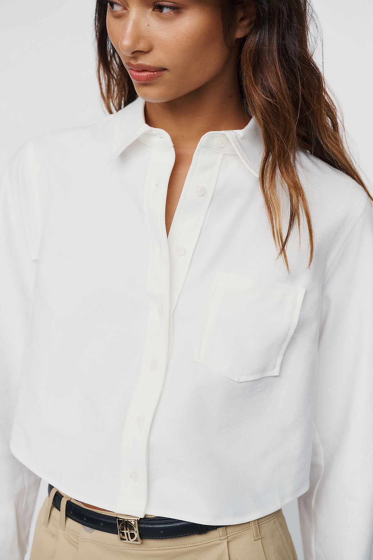 Maeve Merritt Cotton Stretch Cropped Buttondown Shirt