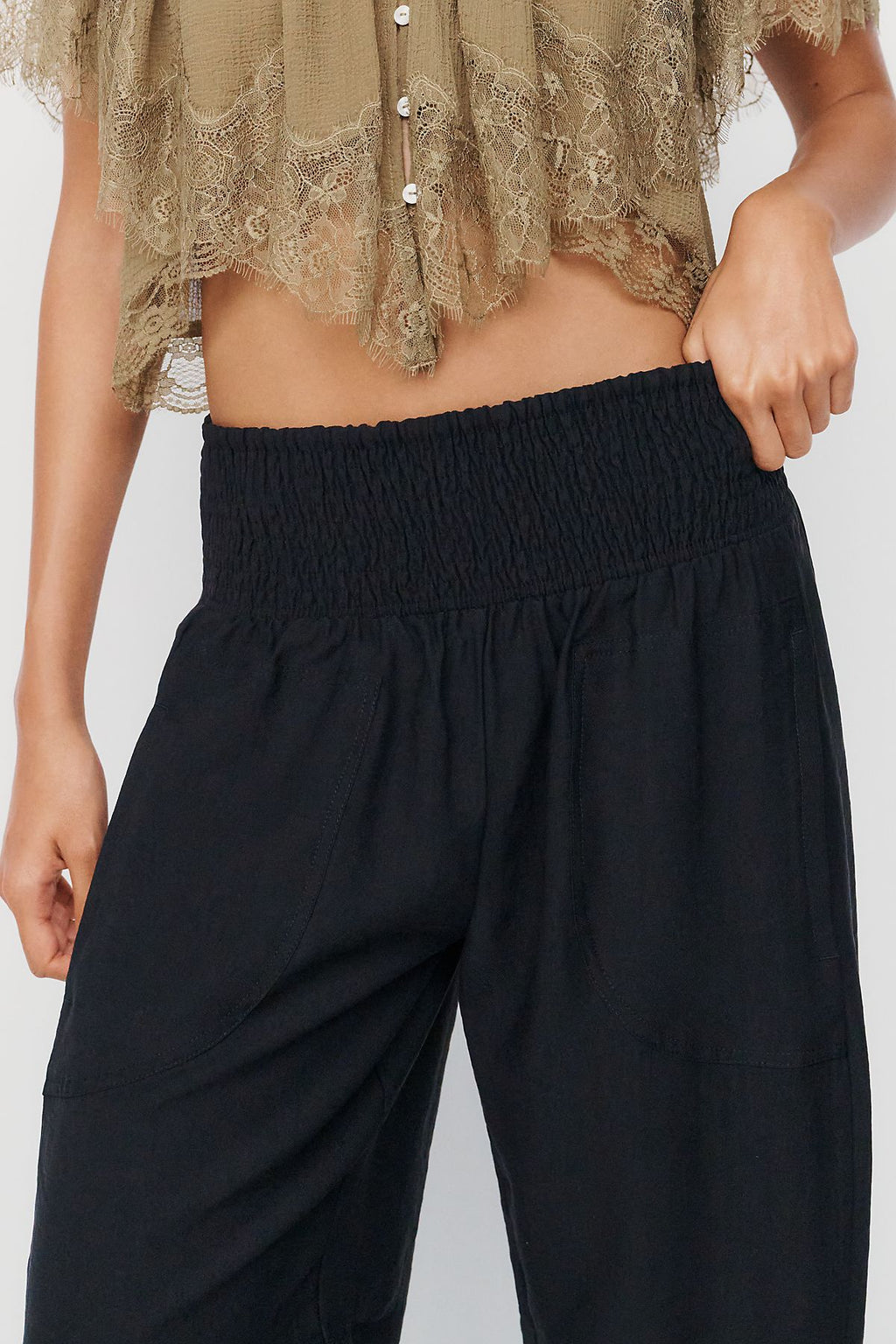 Pilcro Reese Smocked Pull-On Barrel Pants