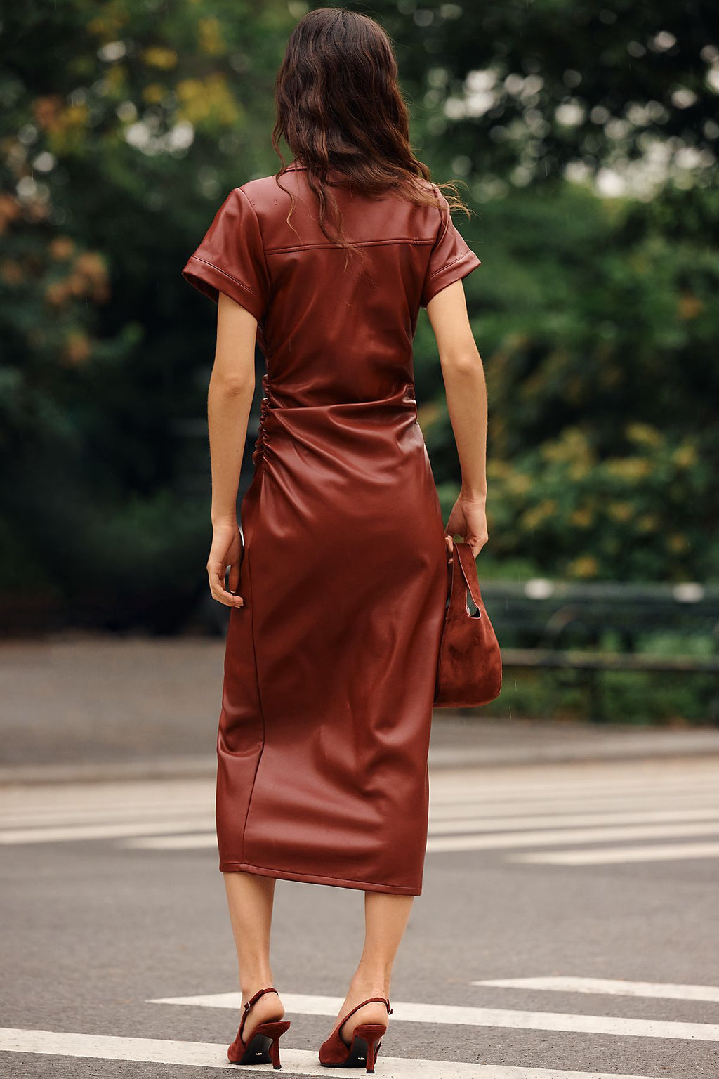 Pilcro Greer Faux Leather Midi Shirtdress