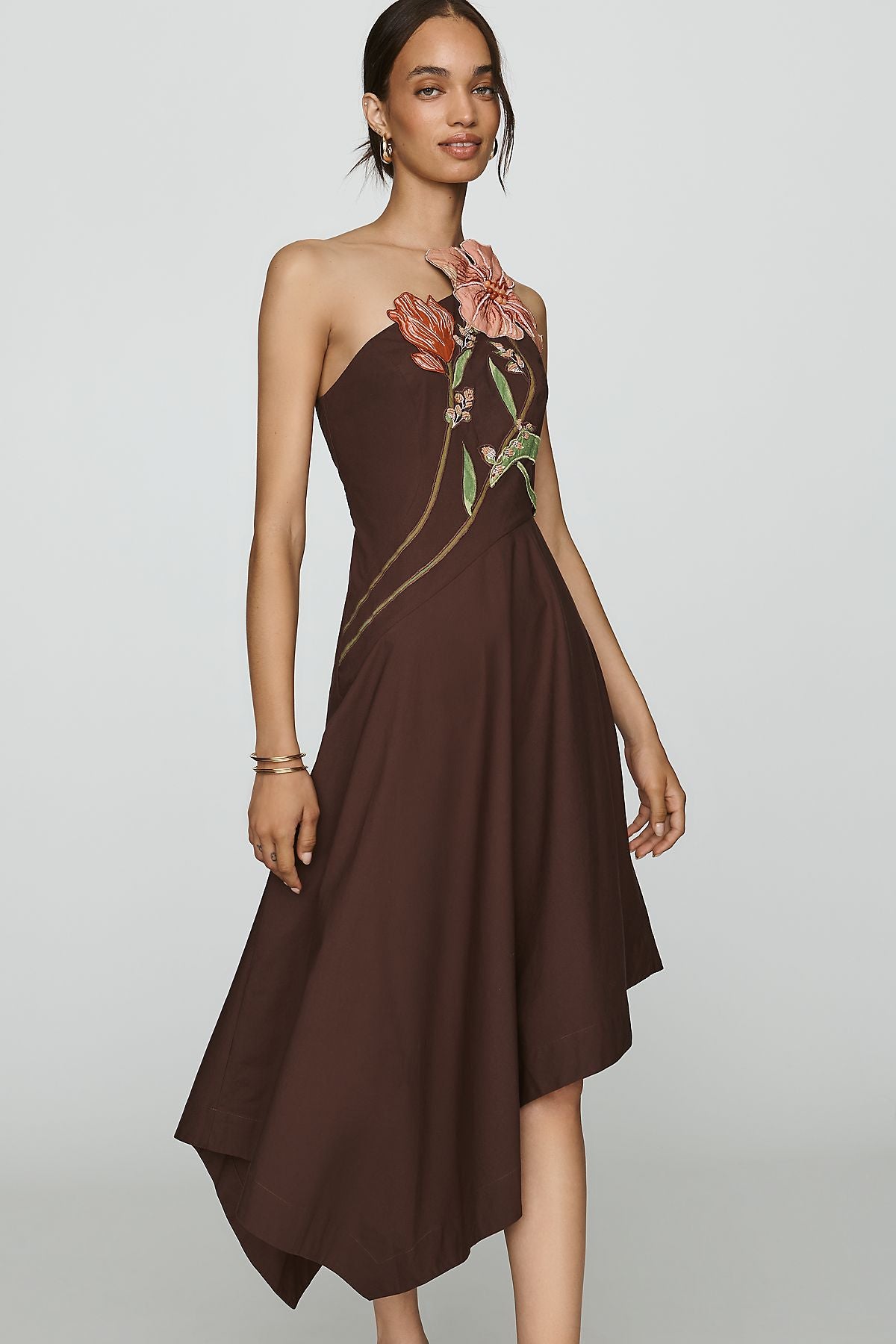 Yukiko Noritake x Anthropologie Asymmetric Floral Midi Dress