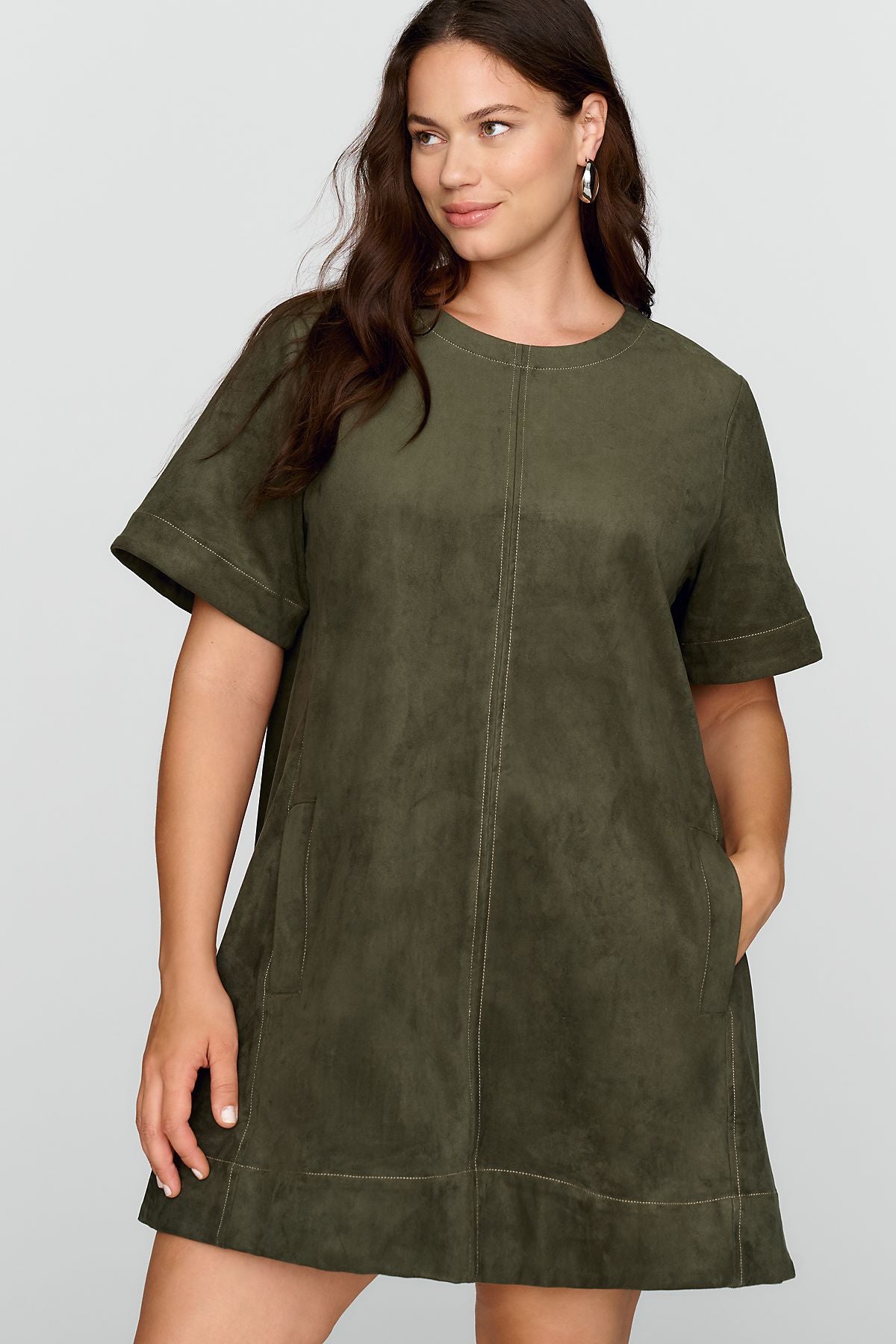 Maeve Emmy Faux Suede Short Sleeve Mini Swing Dress
