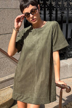 Maeve Emmy Faux Suede Short Sleeve Mini Swing Dress