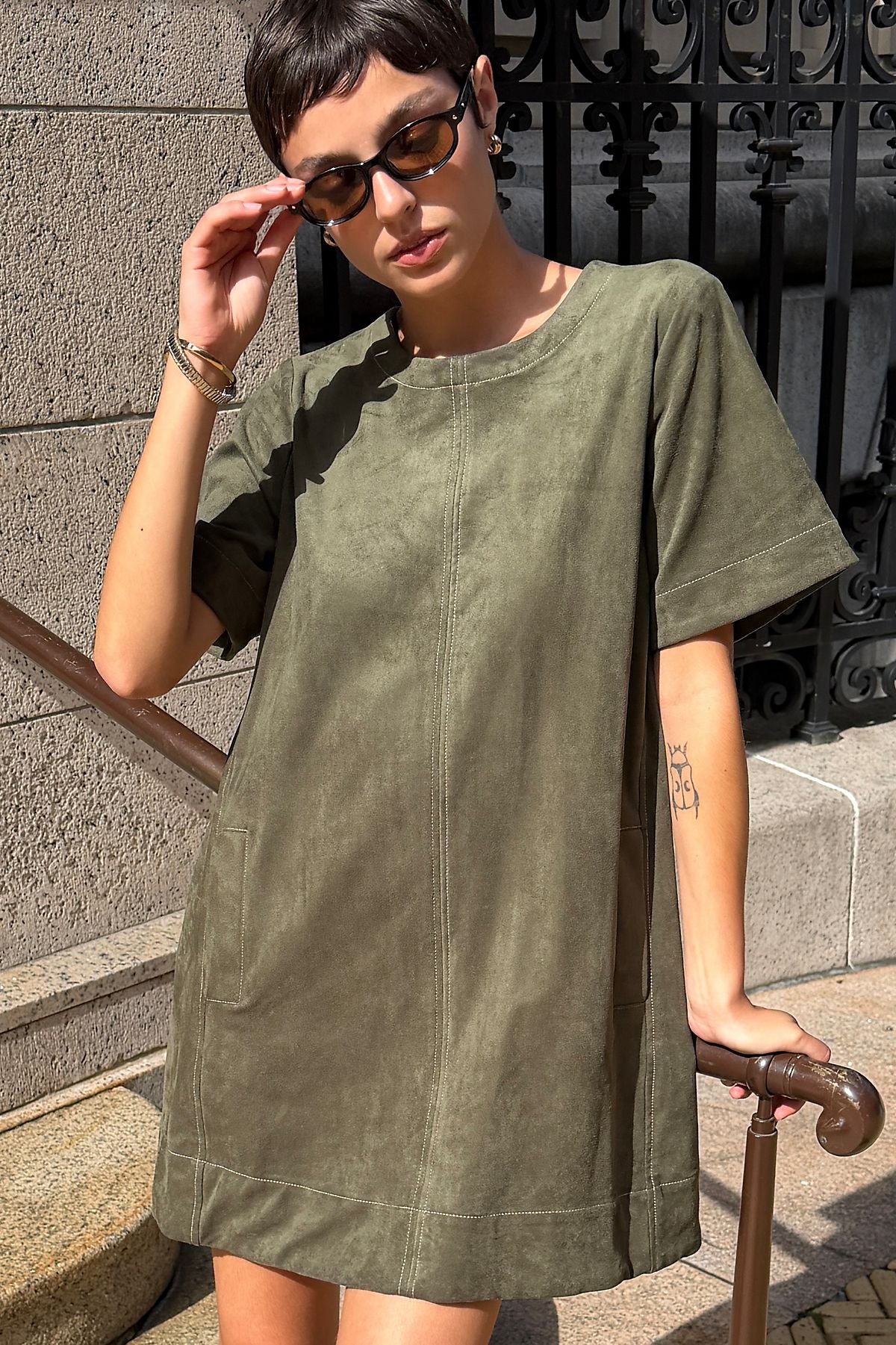 Maeve Emmy Faux Suede Short Sleeve Mini Swing Dress