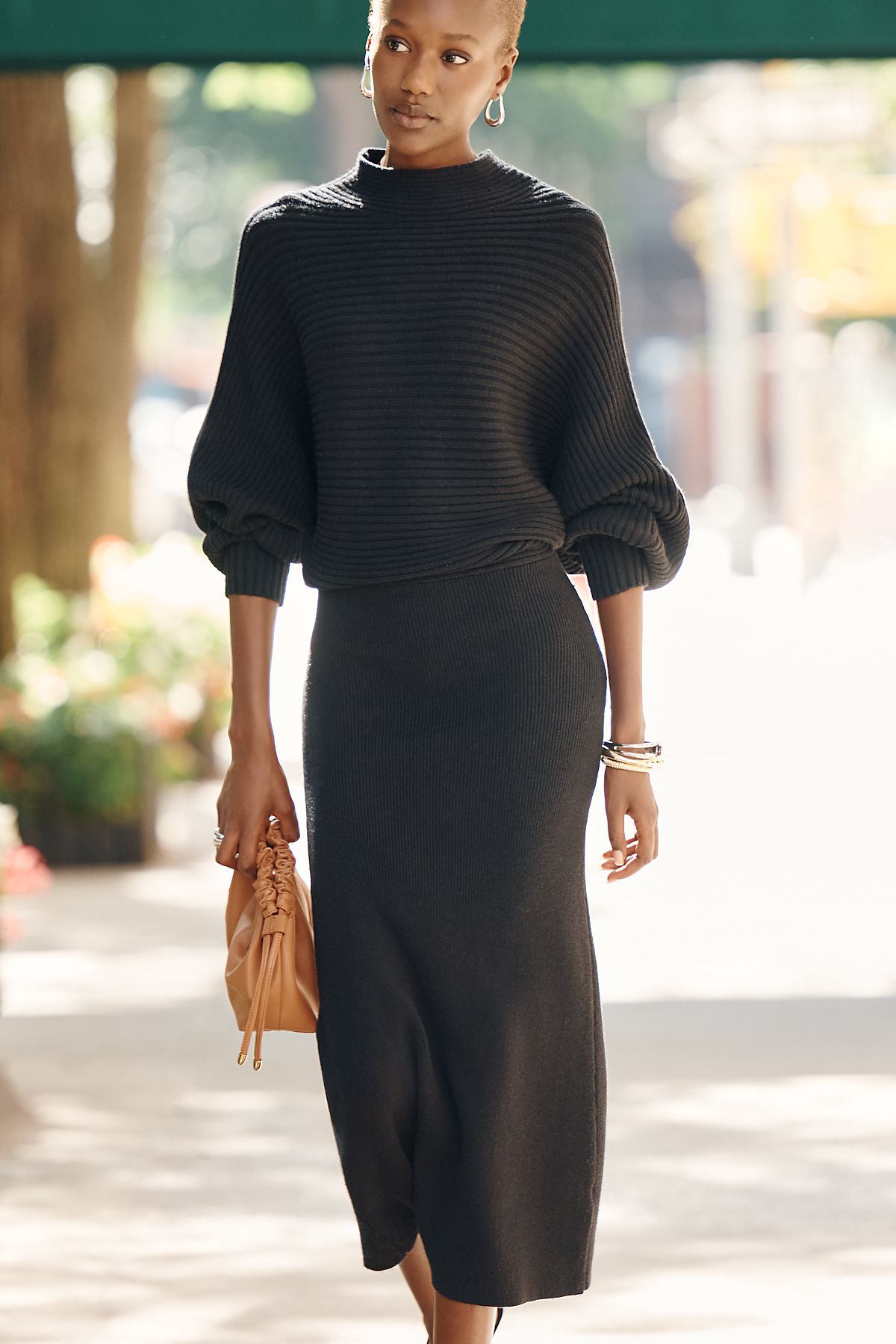 By Anthropologie Ribbed Sweater Midi Dress