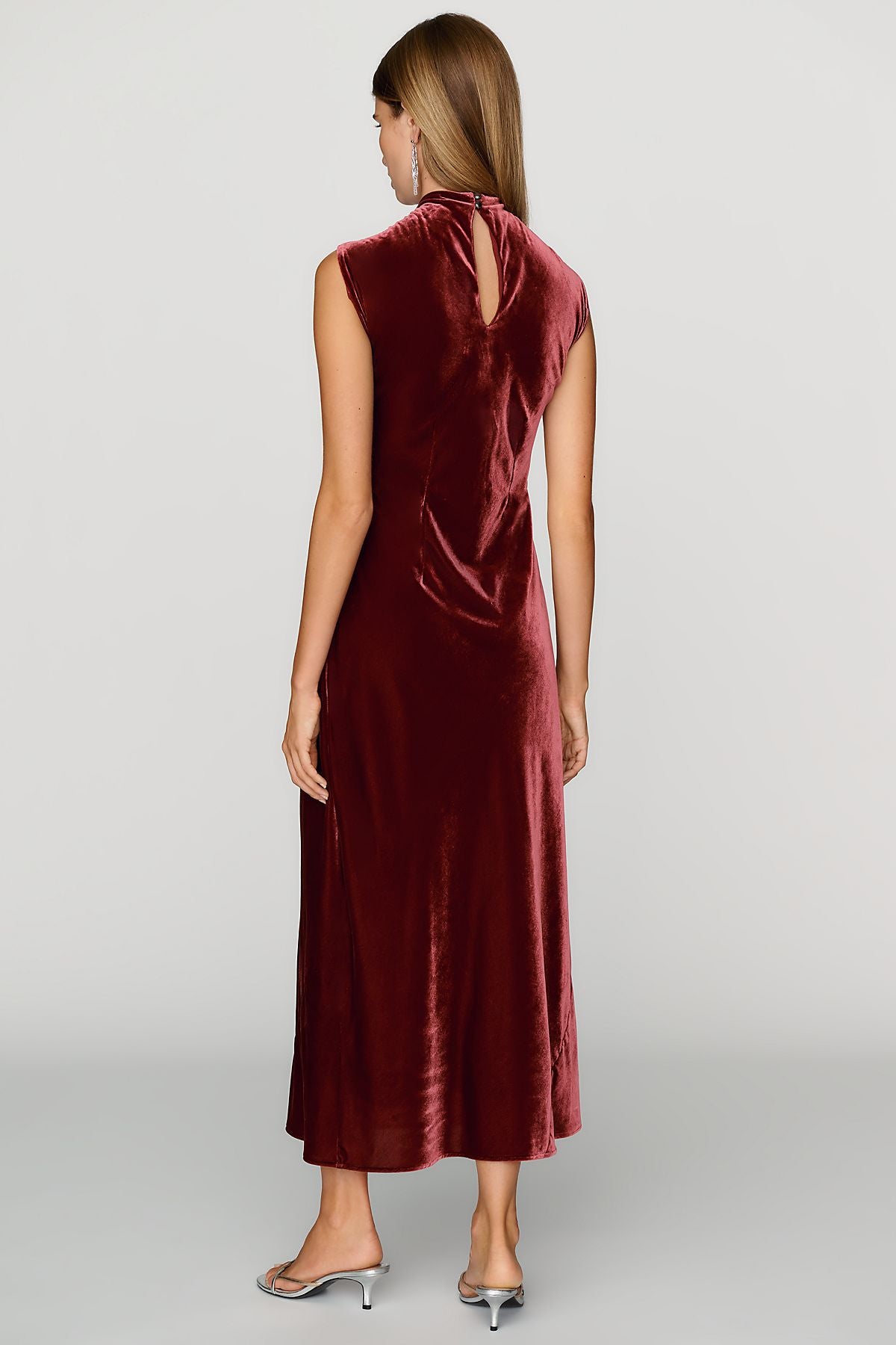 Maeve Charlette Velvet Mock Neck Midi Dress