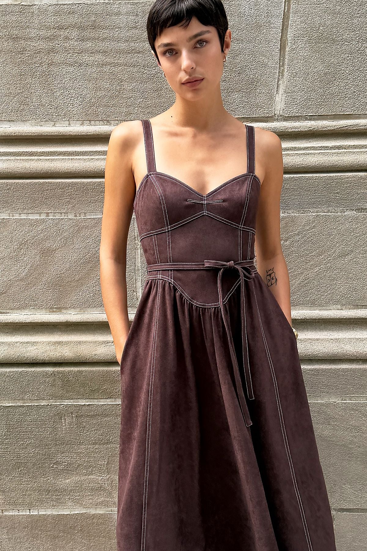 Mare Mare Faux Suede Seamed Midi Dress