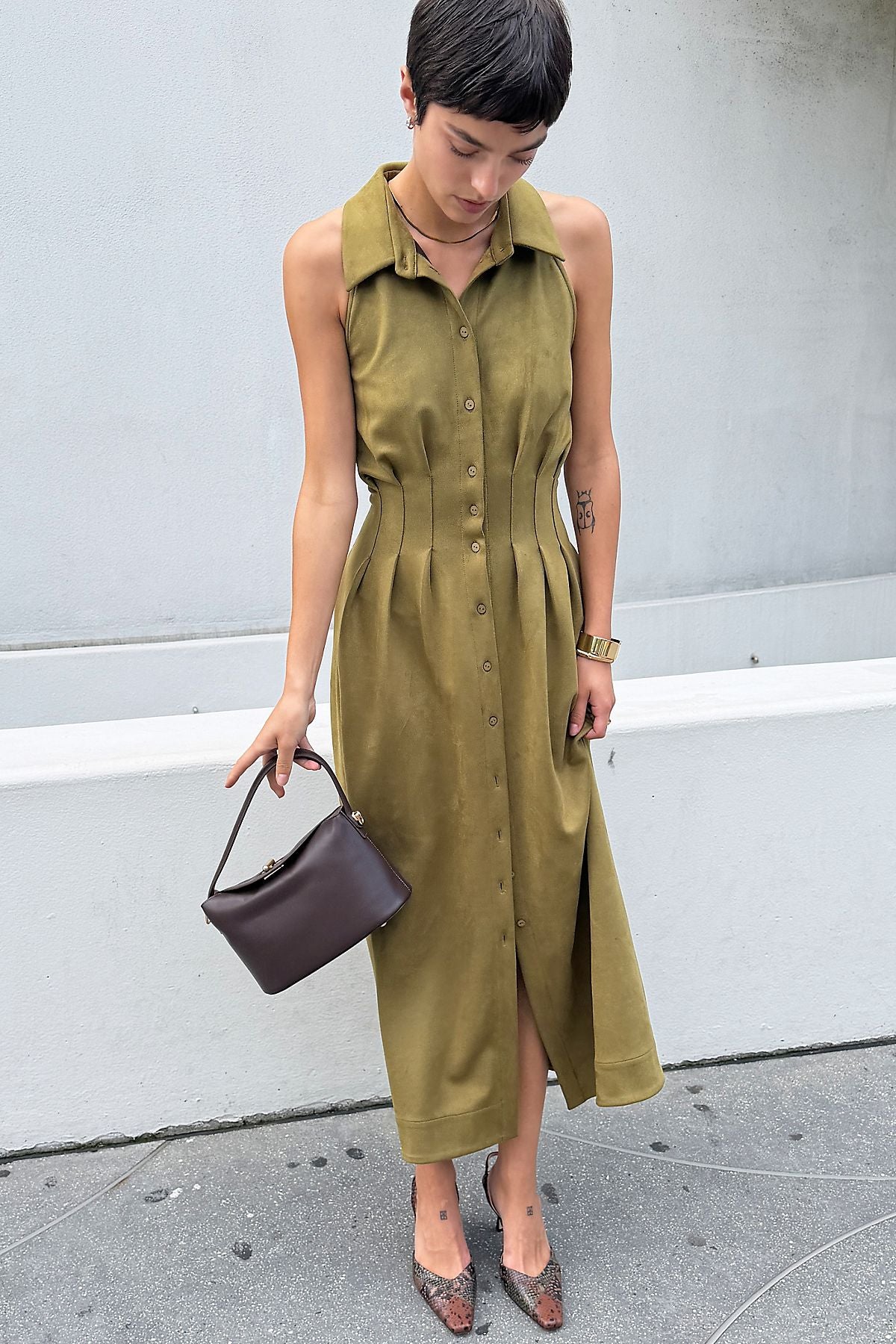 Exquise Tobie Faux Suede Sleeveless Shirtdress