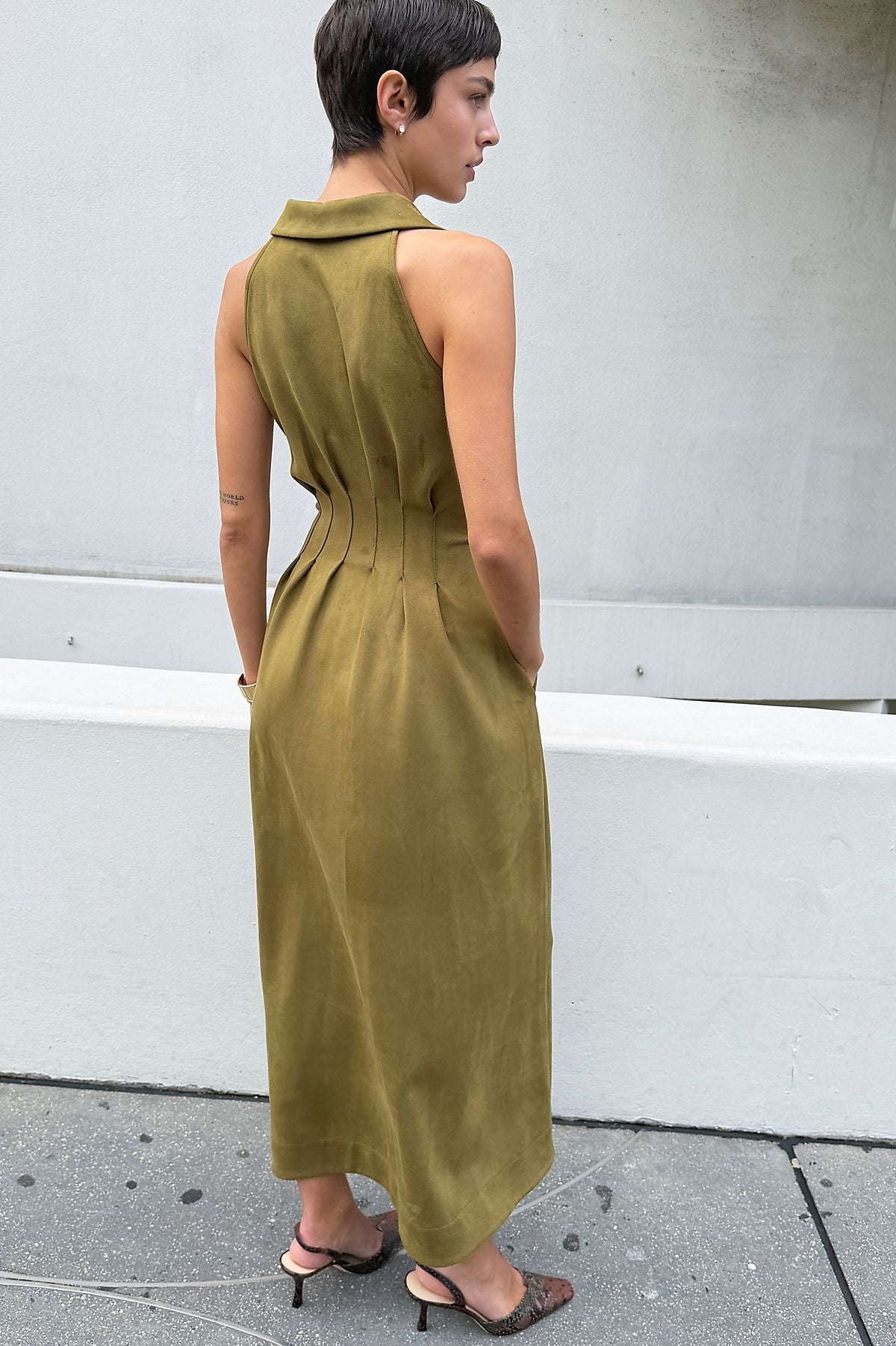 Exquise Tobie Faux Suede Sleeveless Shirtdress