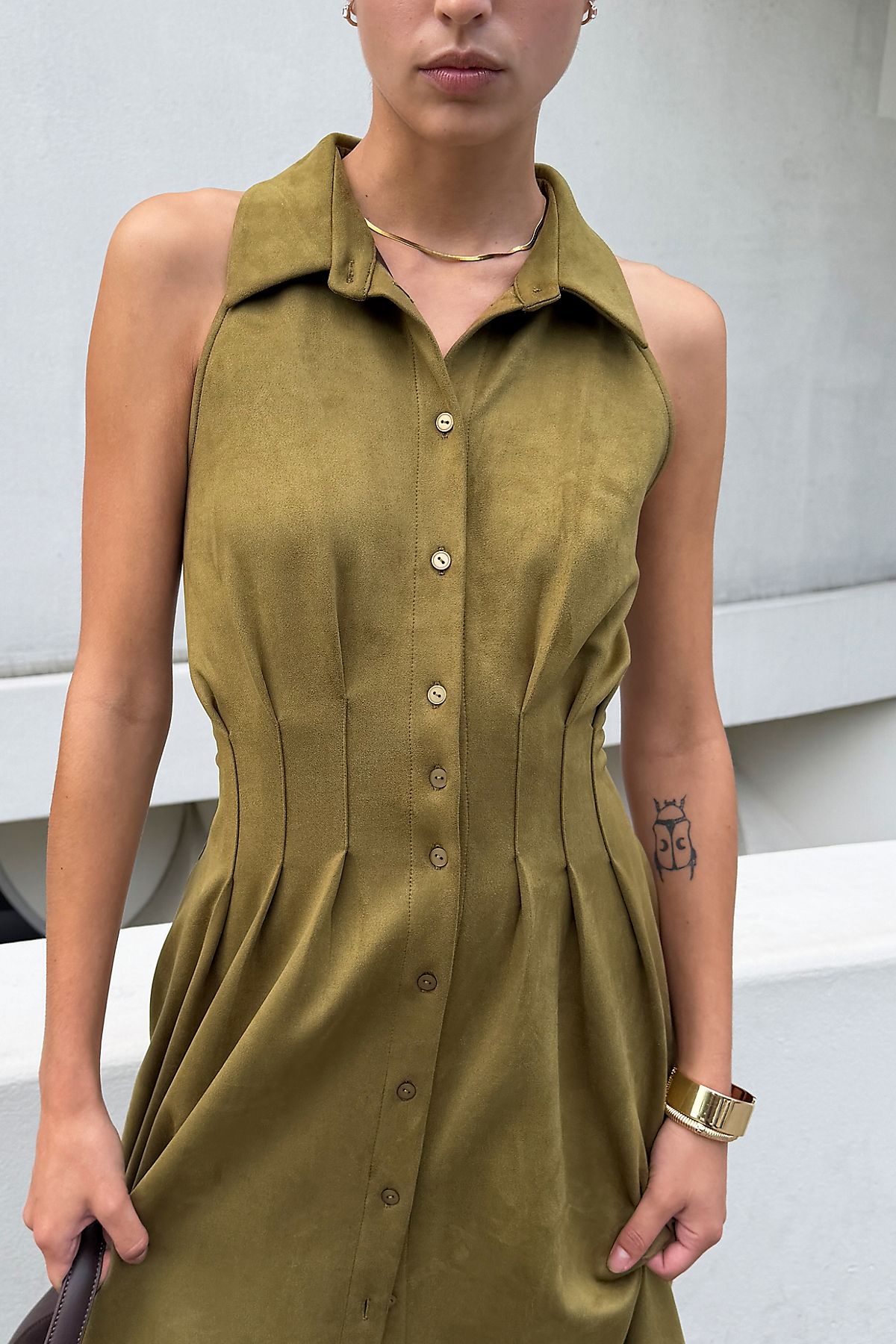 Exquise Tobie Faux Suede Sleeveless Shirtdress