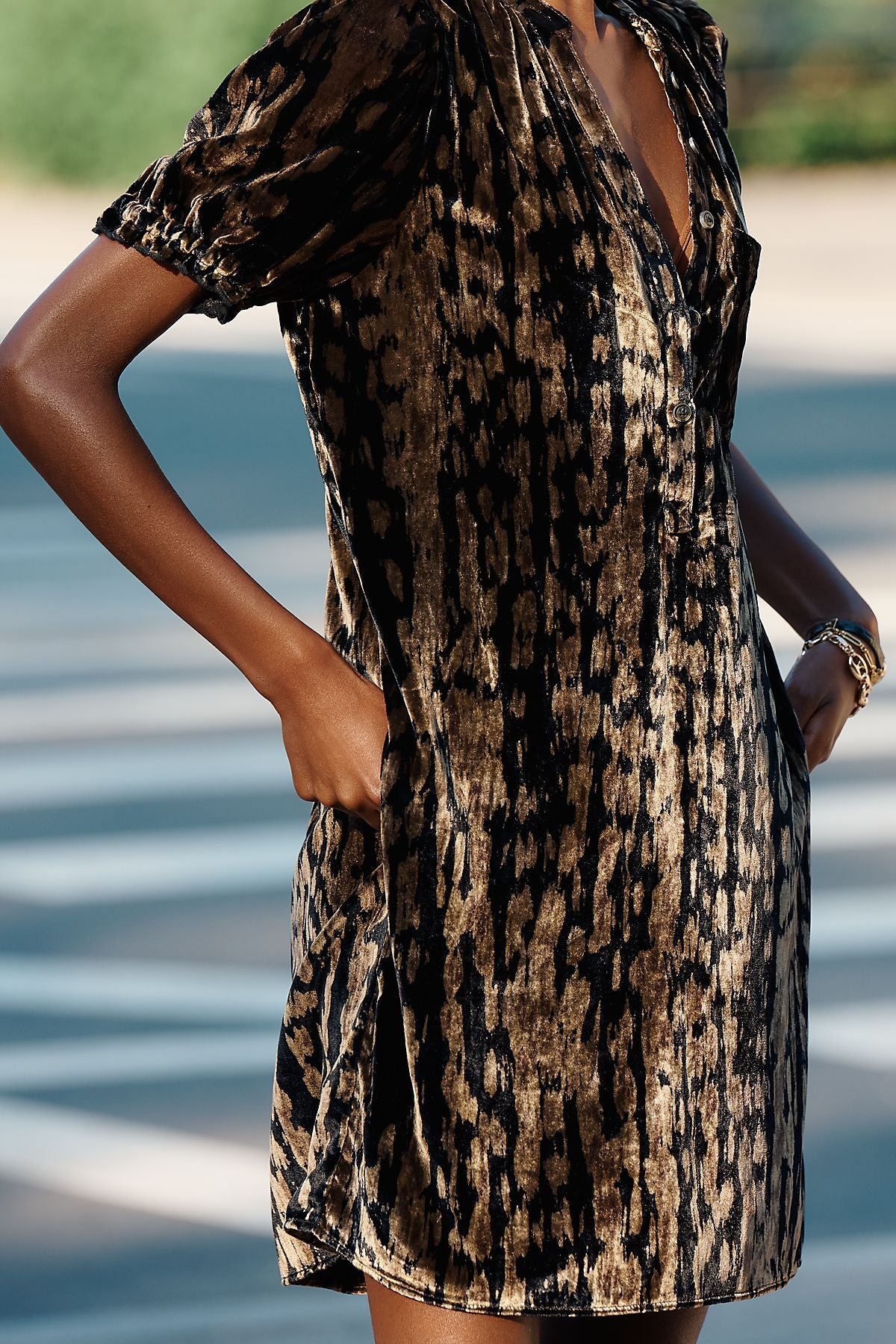 Pilcro Aly Velvet Puff-Sleeve Mini Dress