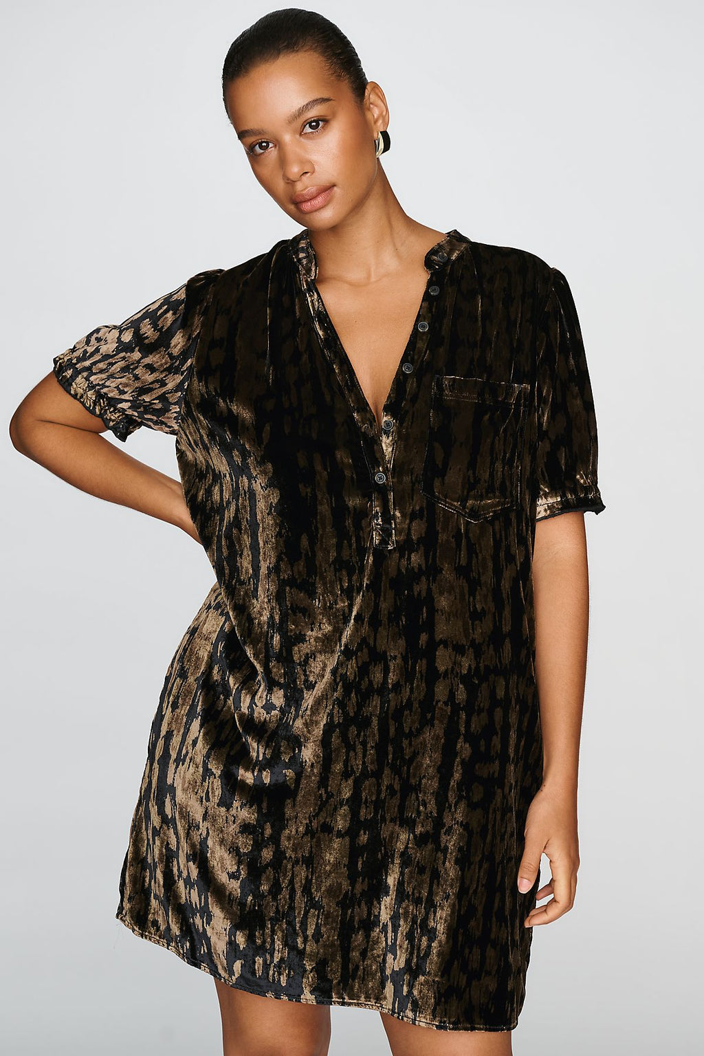 Pilcro Aly Velvet Puff-Sleeve Mini Dress