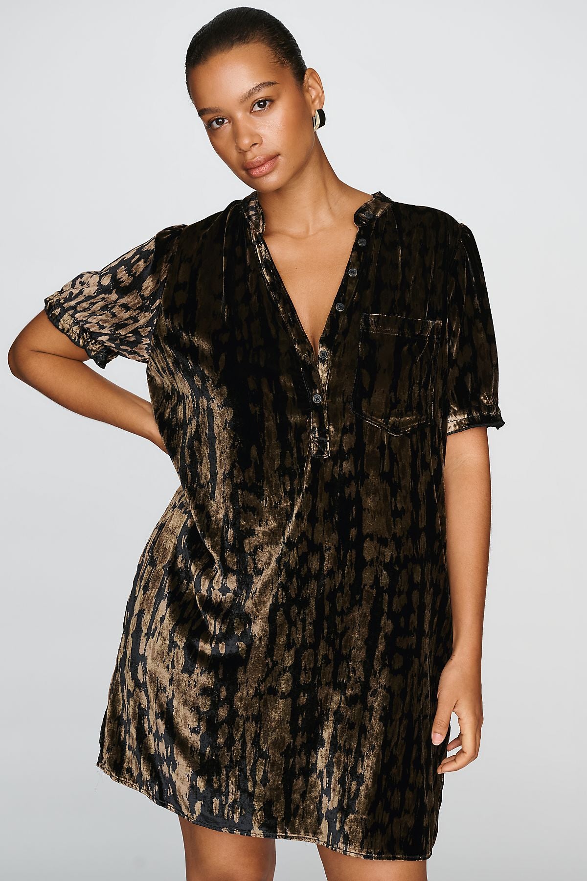 Pilcro Aly Velvet Puff-Sleeve Mini Dress