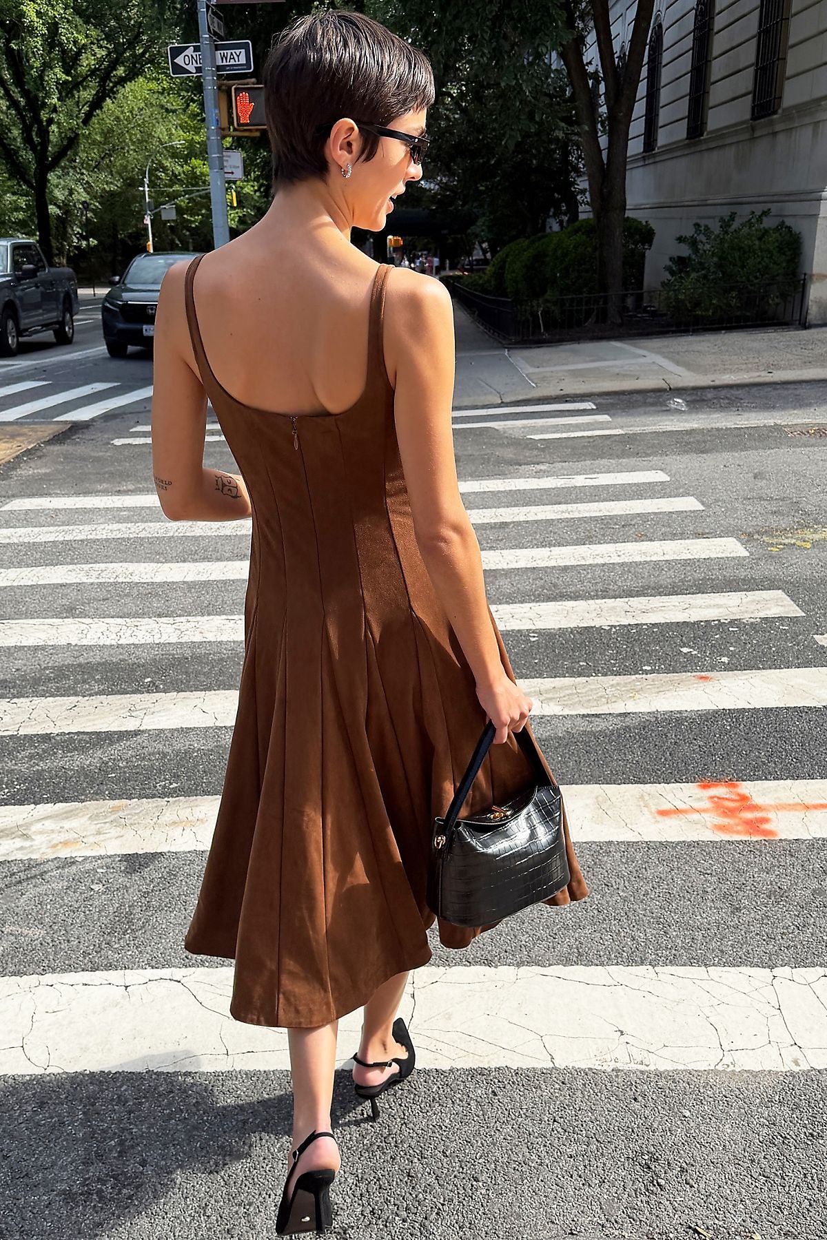 Maeve Tarryn Suede Fit & Flare Midi Dress