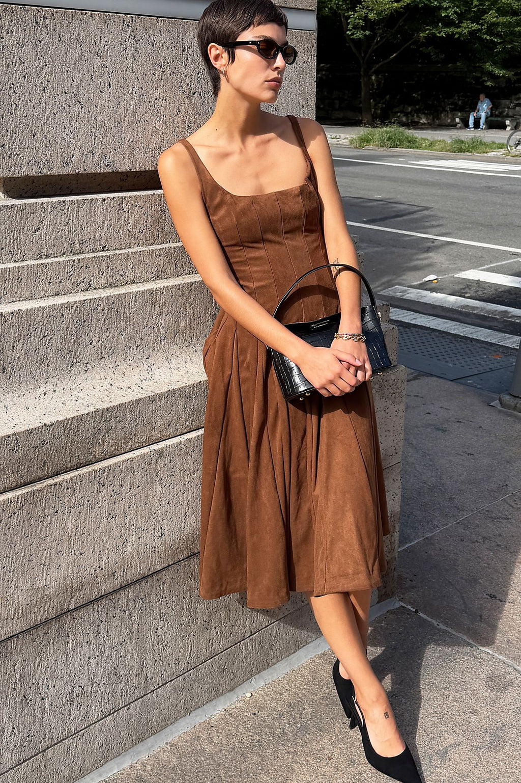 Maeve Tarryn Suede Fit & Flare Midi Dress