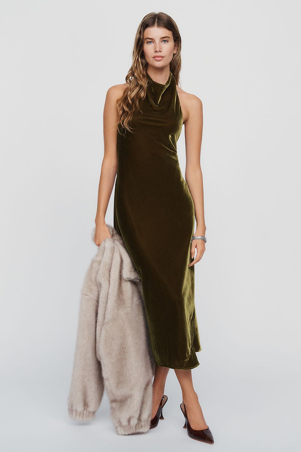 Maeve Jamie Velvet Halter Midi Dress