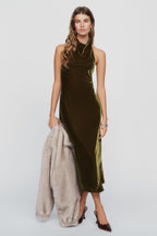 Maeve Jamie Velvet Halter Midi Dress