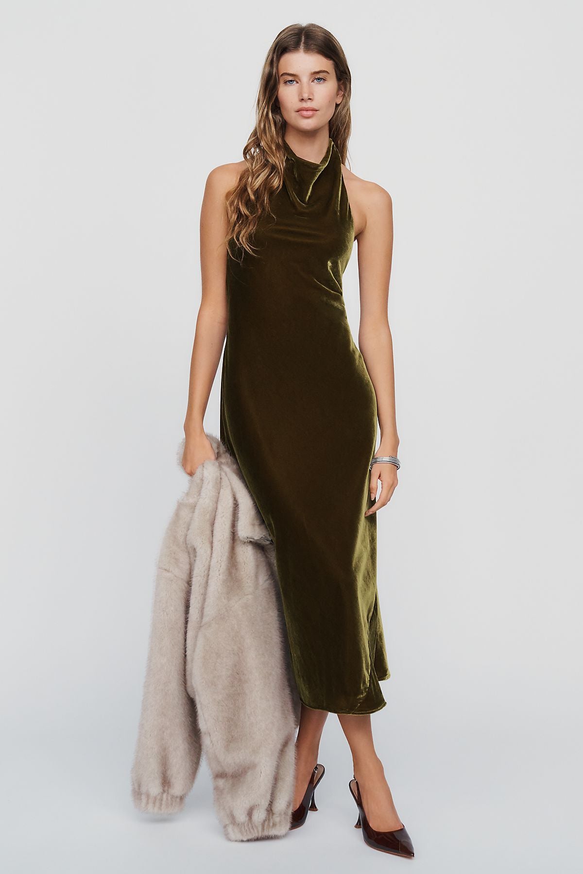 Maeve Jamie Velvet Halter Midi Dress