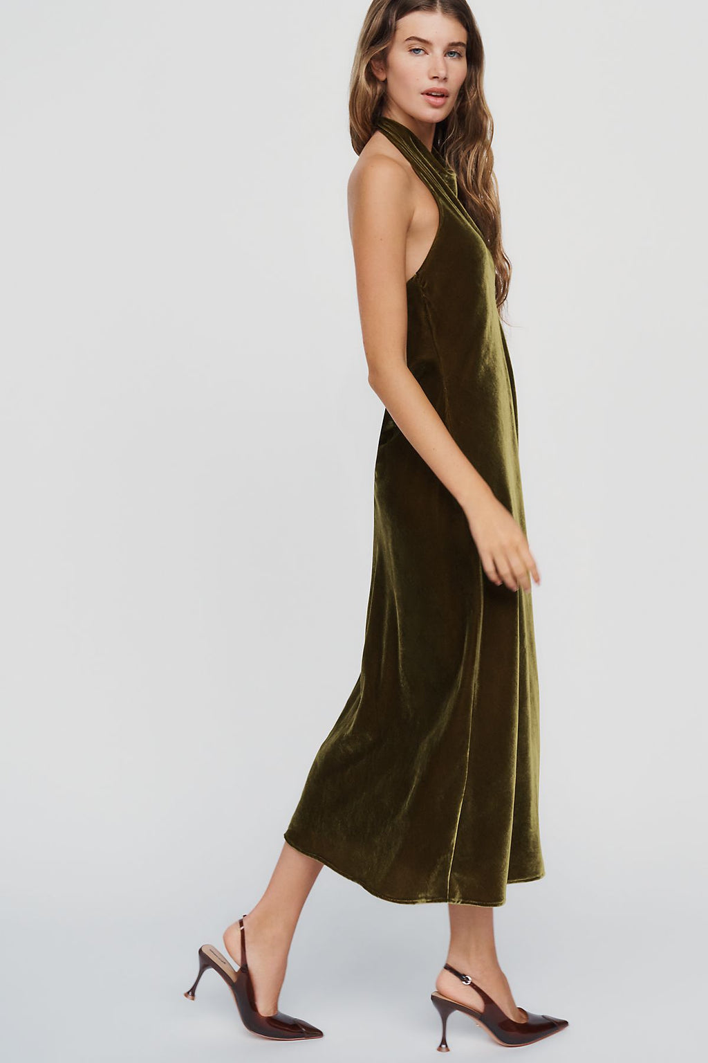 Maeve Jamie Velvet Halter Midi Dress
