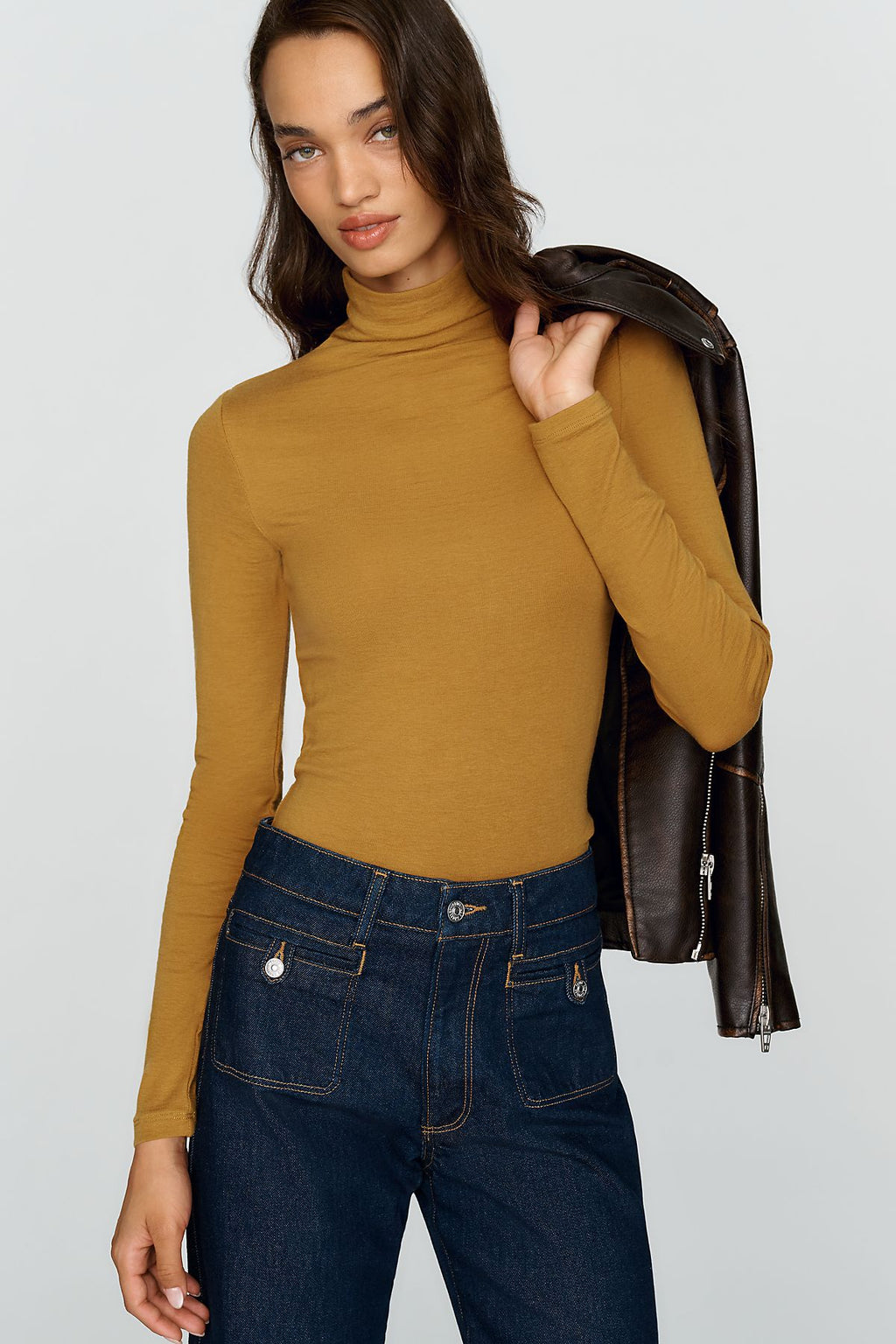 By Anthropologie Arena Wool Blend Fitted Turtleneck Top