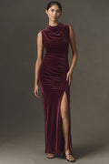 BHLDN Francesca High-Neck Stretch Velvet Maxi Dress