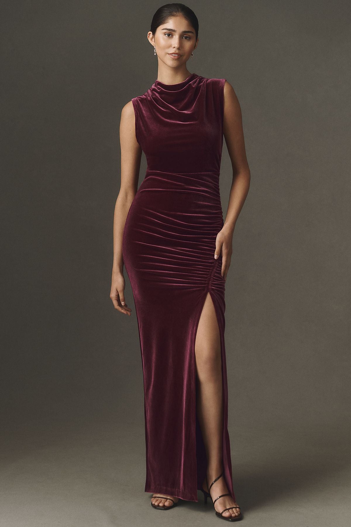BHLDN Francesca High-Neck Stretch Velvet Maxi Dress