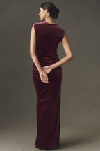 BHLDN Francesca High-Neck Stretch Velvet Maxi Dress